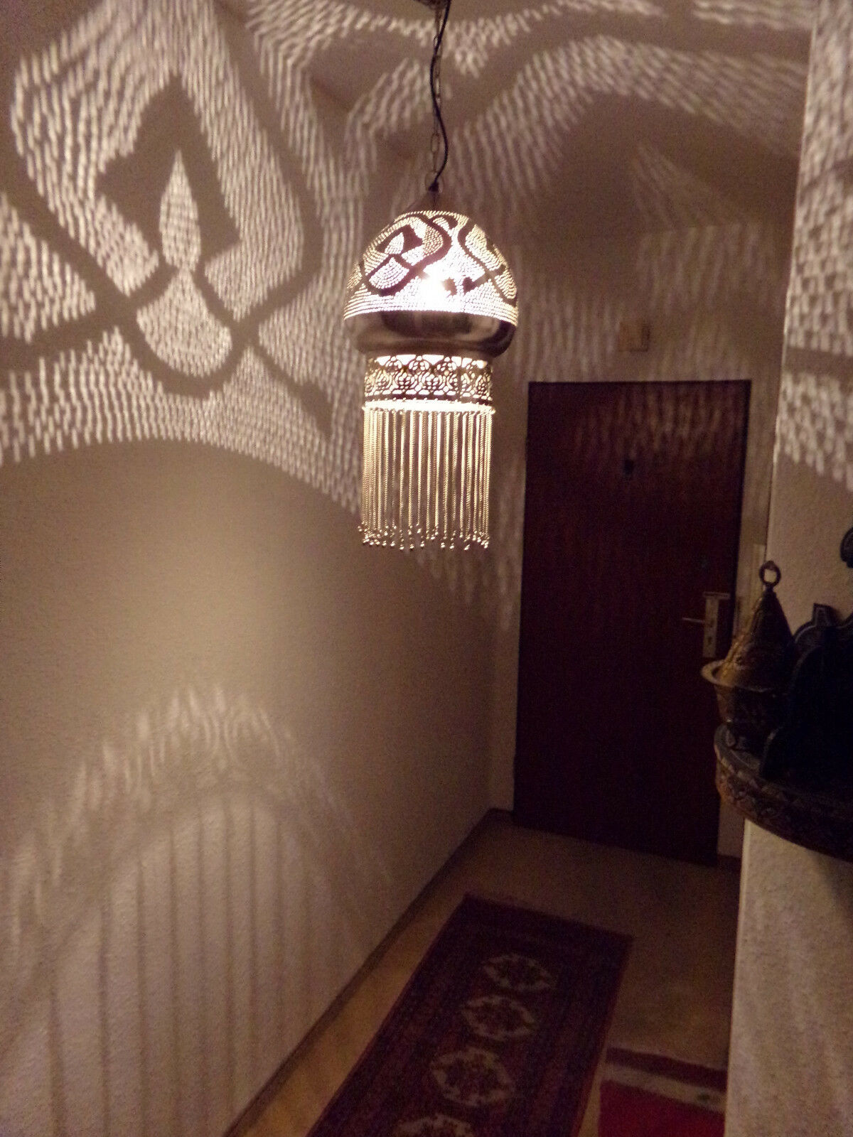 Orientalische Lampe, Hängeleuchte silberfarbig 60cm