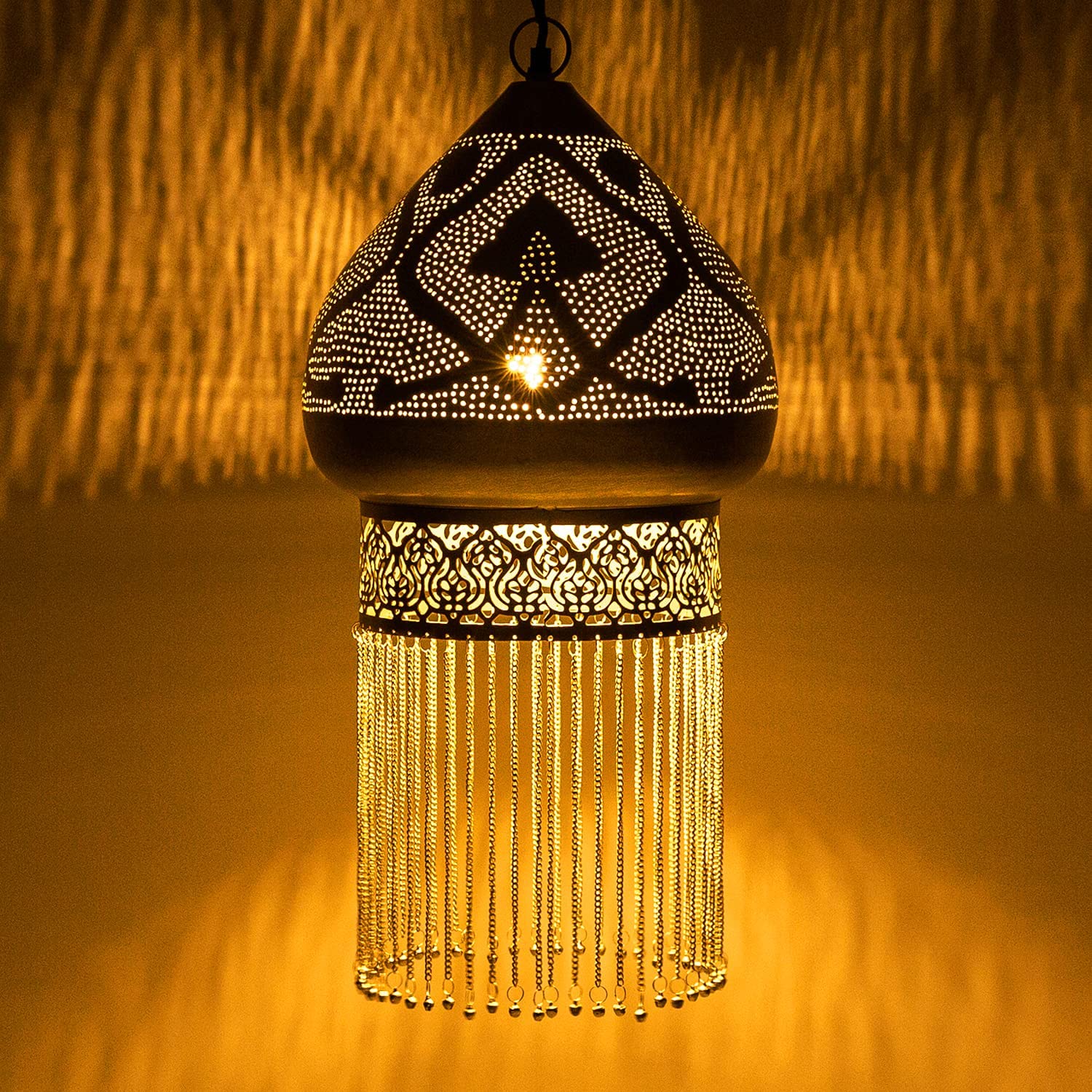 Orientalische Lampe, Hängeleuchte silberfarbig 60cm