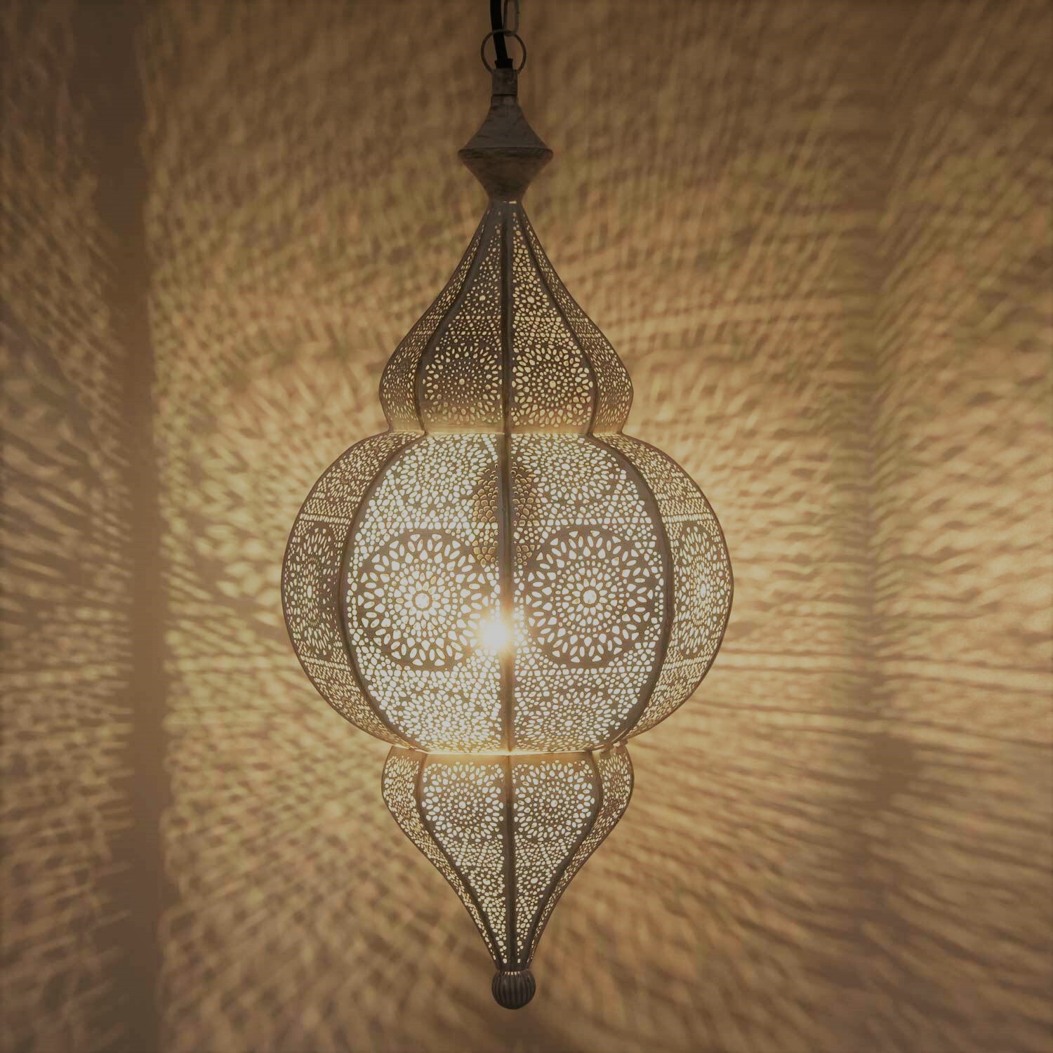 Orientalische Lampe Pendelleuchte Design Farbe Shaby Weiss Gold