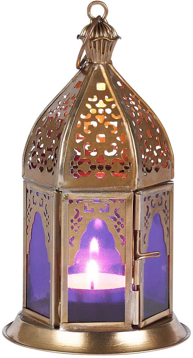 Orientalische Laternen Windlicht aus Metall & Glas Farben Lila - Marokkanische Glaslaterne 