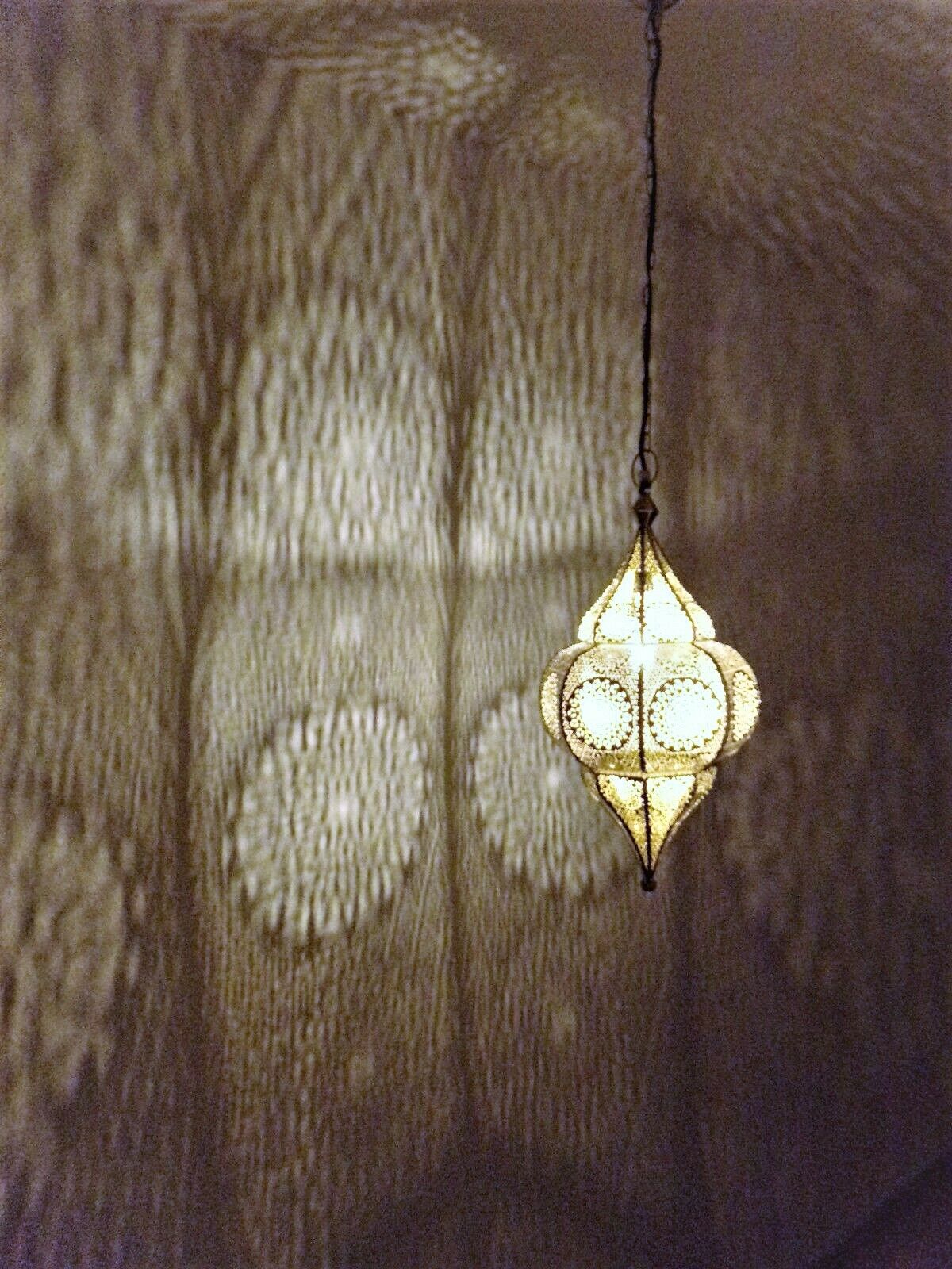 Orientalische Lampe Pendelleuchte Design Weiss Gold 