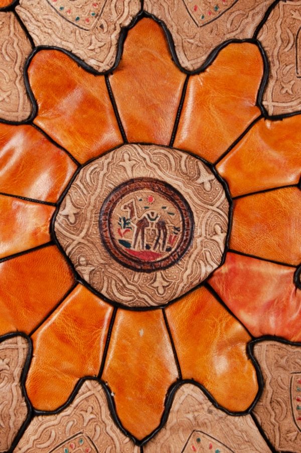 Orientalisches Marokkanisches Leder-Sitzkissen, edler Sitzpouf 60cm Orange