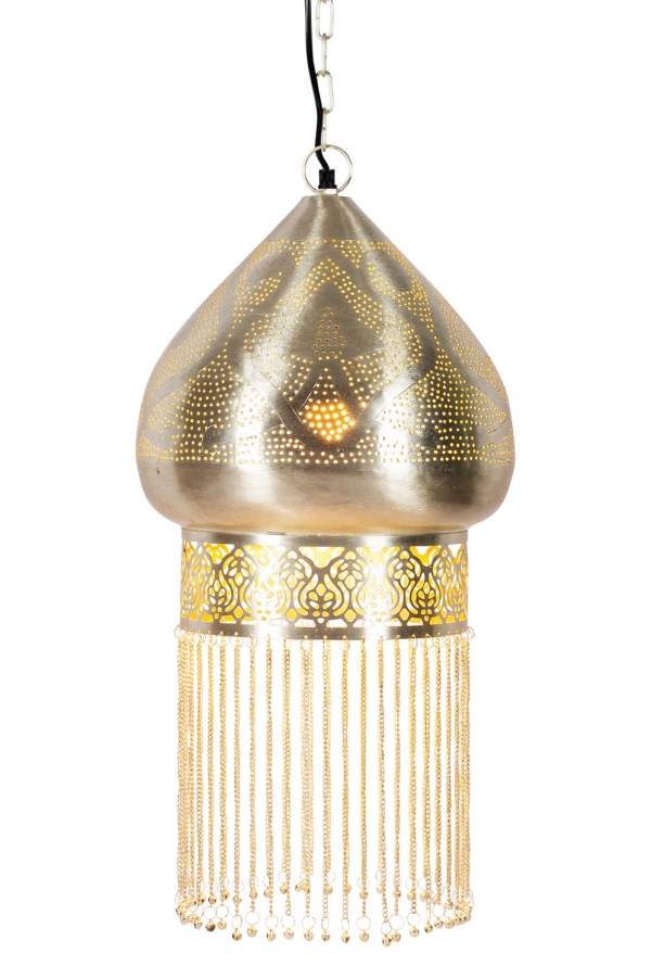 Orientalische Lampe, Hängeleuchte silberfarbig 60cm