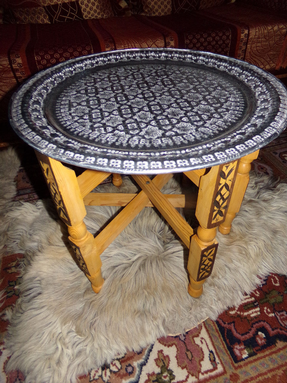 Orientalischer, marokkanischer Klapptisch mit Tablett + Holzgestell