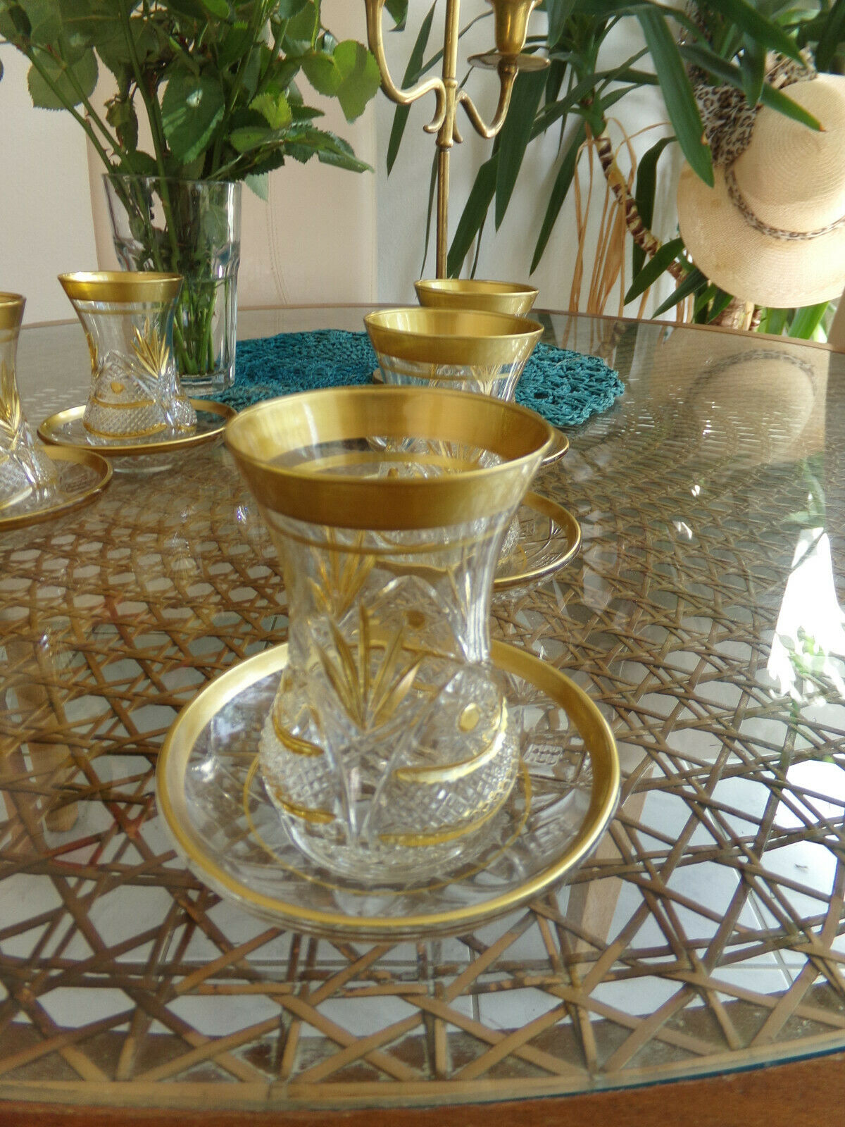 Türkische 6x Teegläser-Set Kristallglas Kristallglas goldfarben verziert