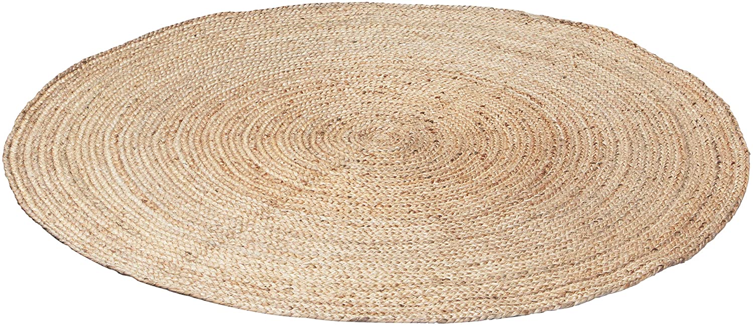 Orientalischer indischer Handgewebter runder Jute Teppich