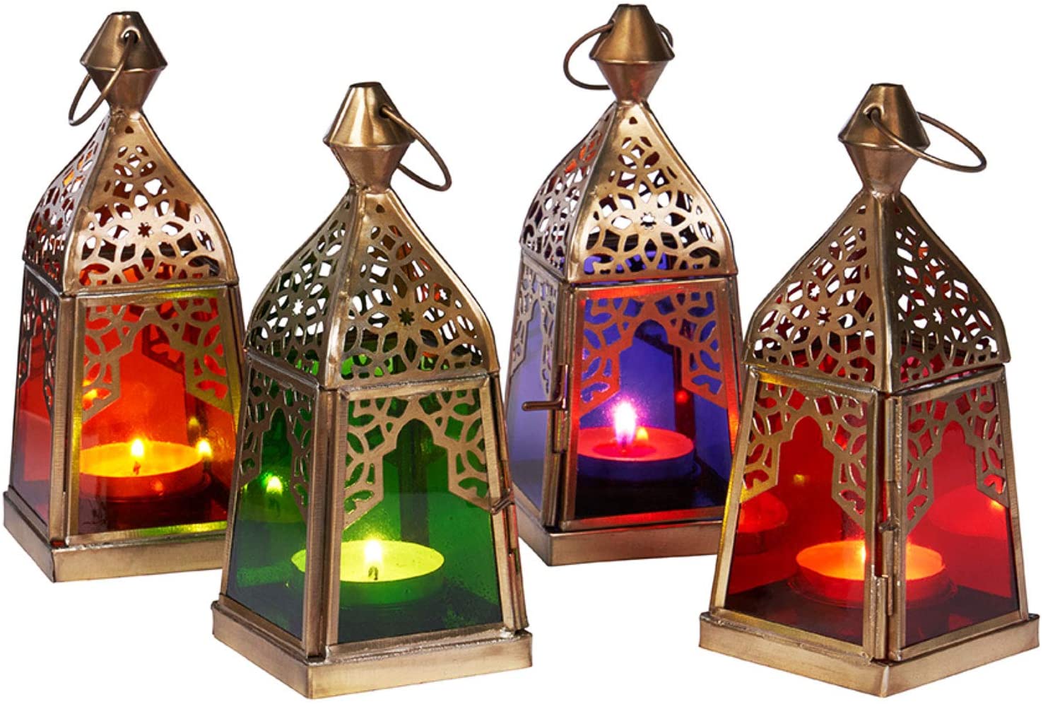 Orientalische Laternen 4 Sex  Windlicht aus Metall & Glas Farben Grün - Blau - Lila - Orange 