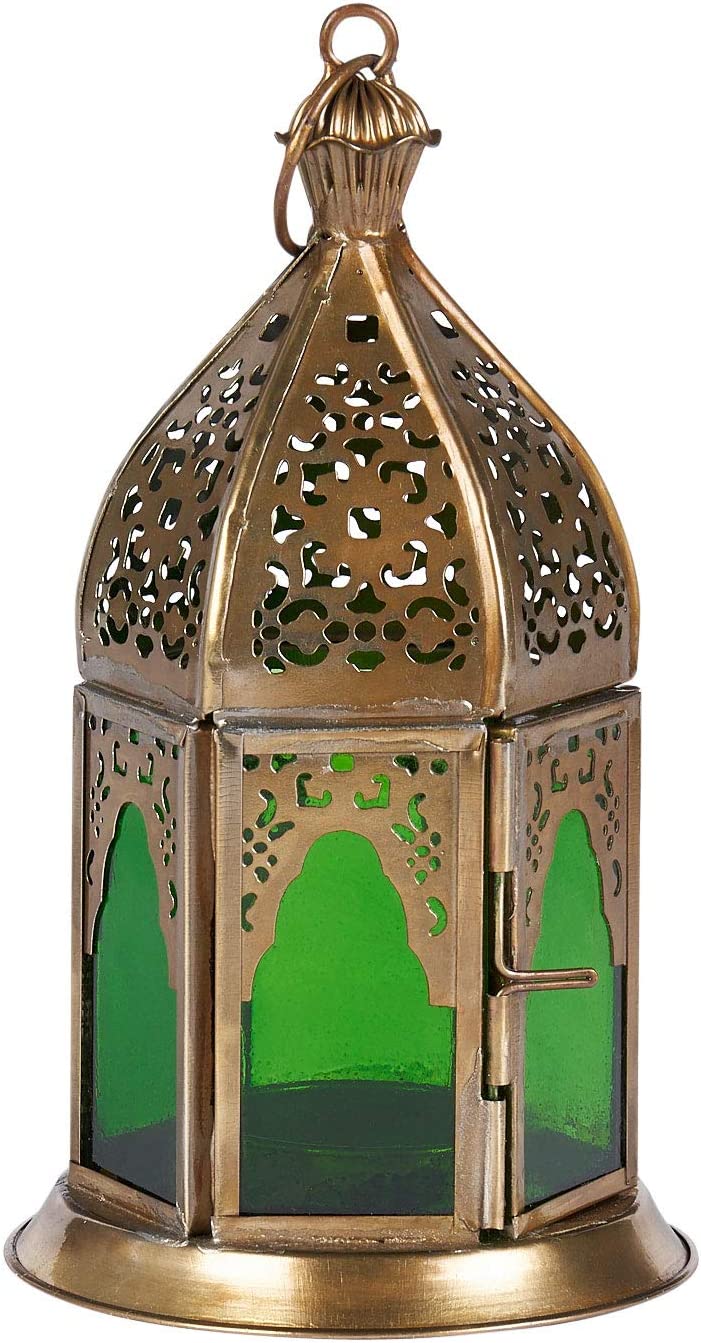 Orientalische Laternen Windlicht aus Metall & Glas Farben Grün - Marokkanische Glaslaterne 