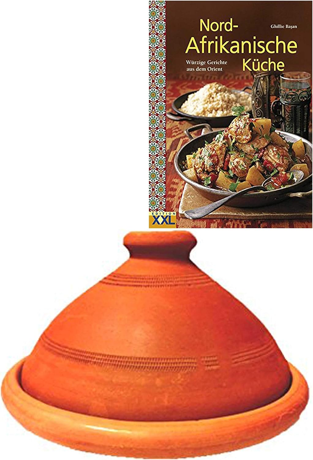2er Set, Marokkanischer Tajine Topf mit Kochbuch 