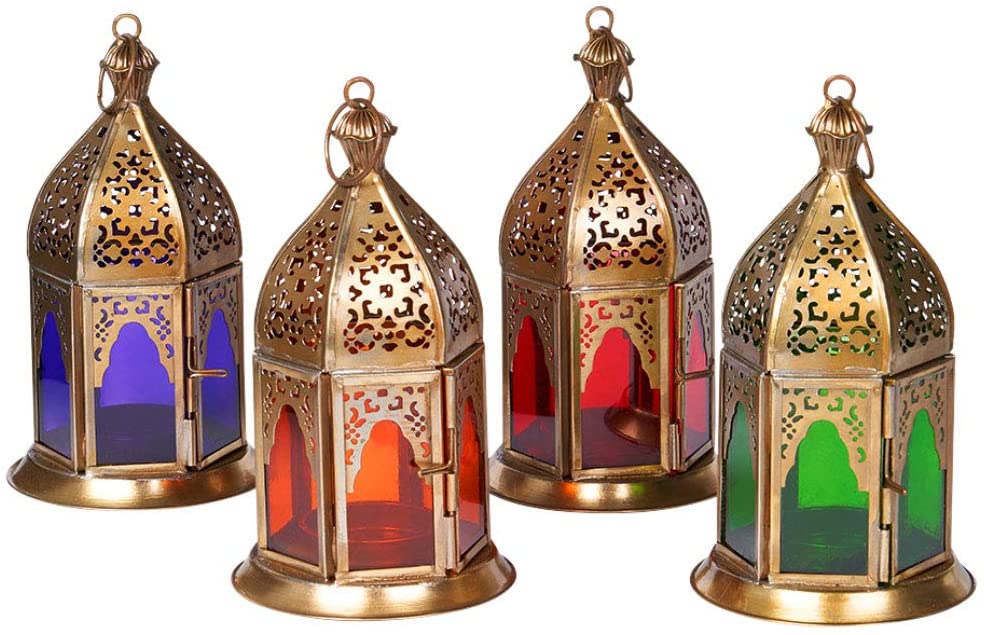 Orientalische Laternen Windlicht aus Metall & Glas in 4 Farben - Marokkanische Glaslaterne